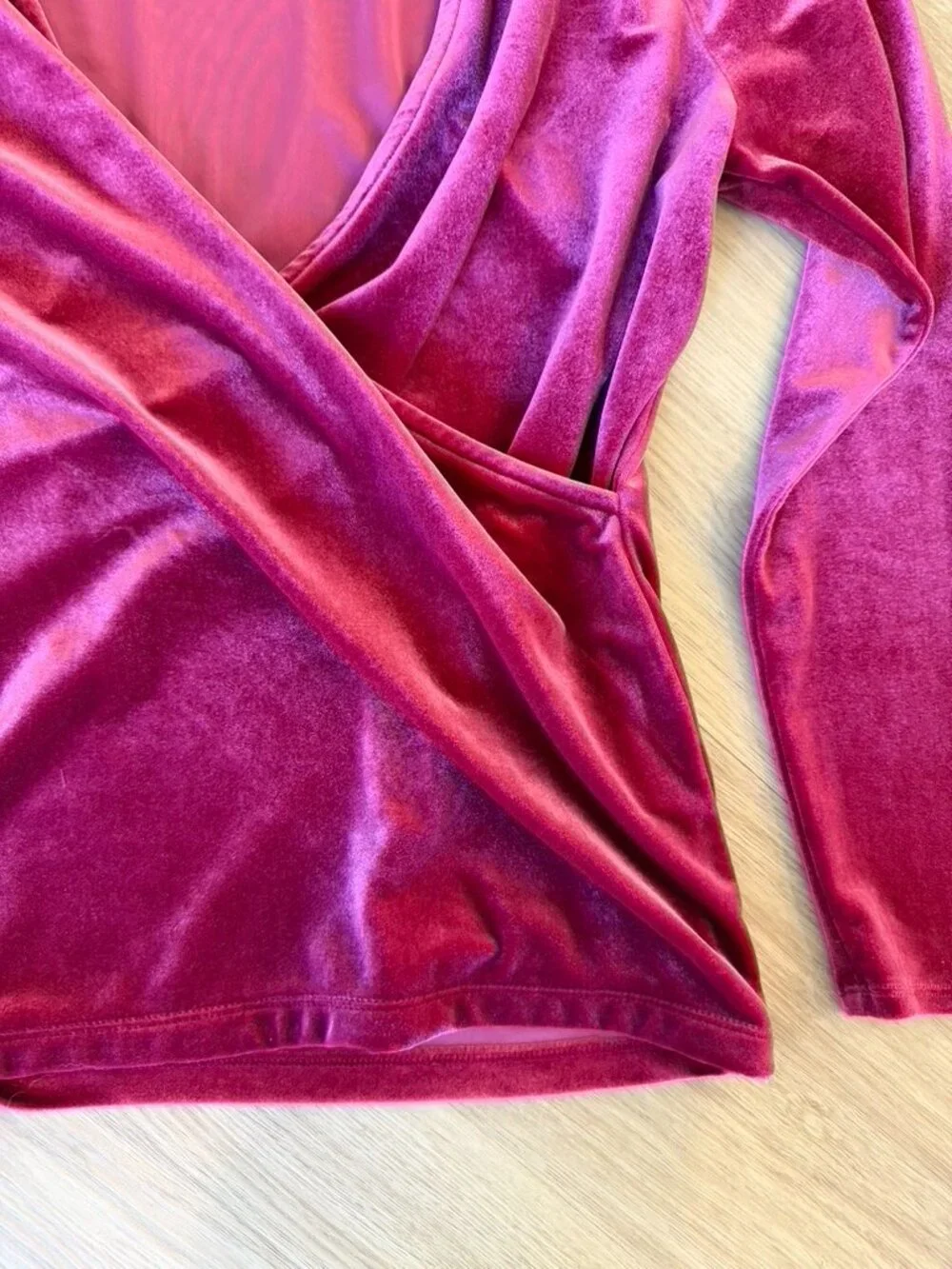 J Crew Mercantile Velvet Wrap Top Womens Sz M Berry Red Stretch Ballerina Blouse